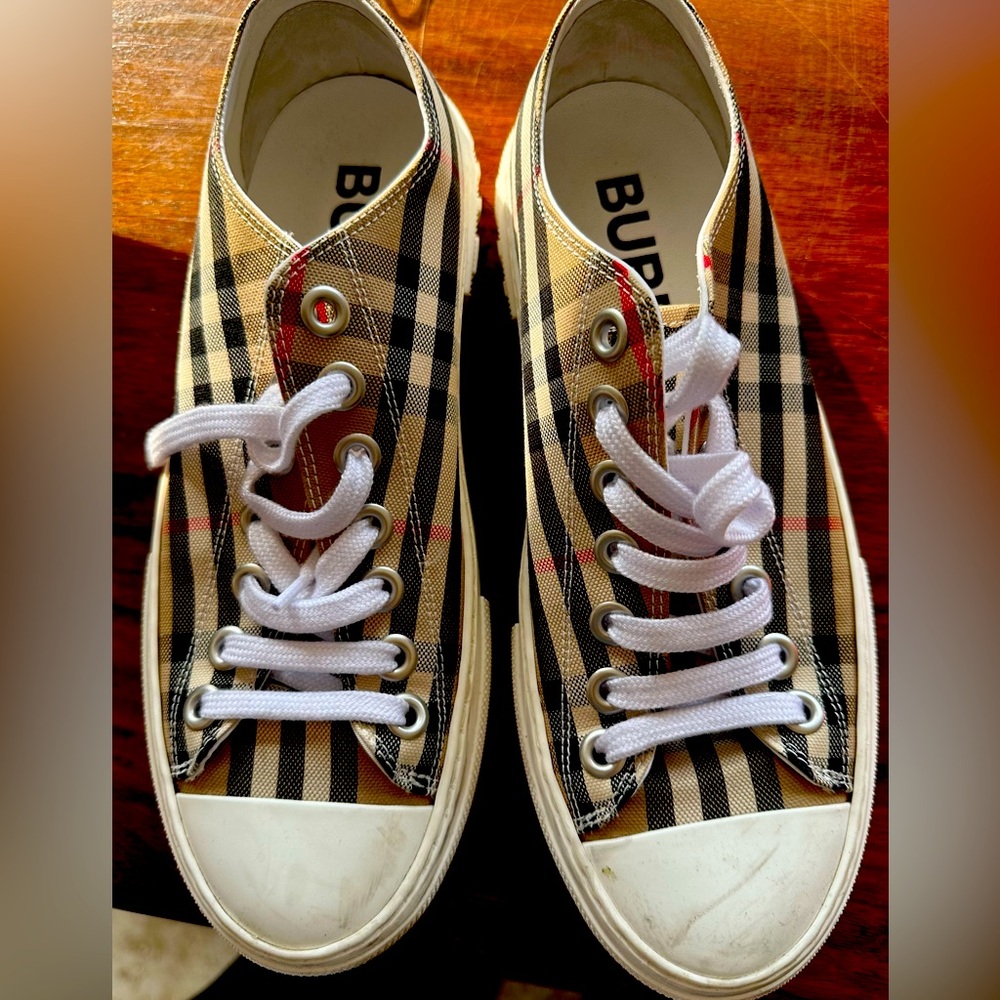 Burberry Check Cotton Sneakers in Archive Beige size 39